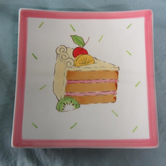 FOUR cake plates square woodard & charles pink (w1816) - Picture 8 of 11